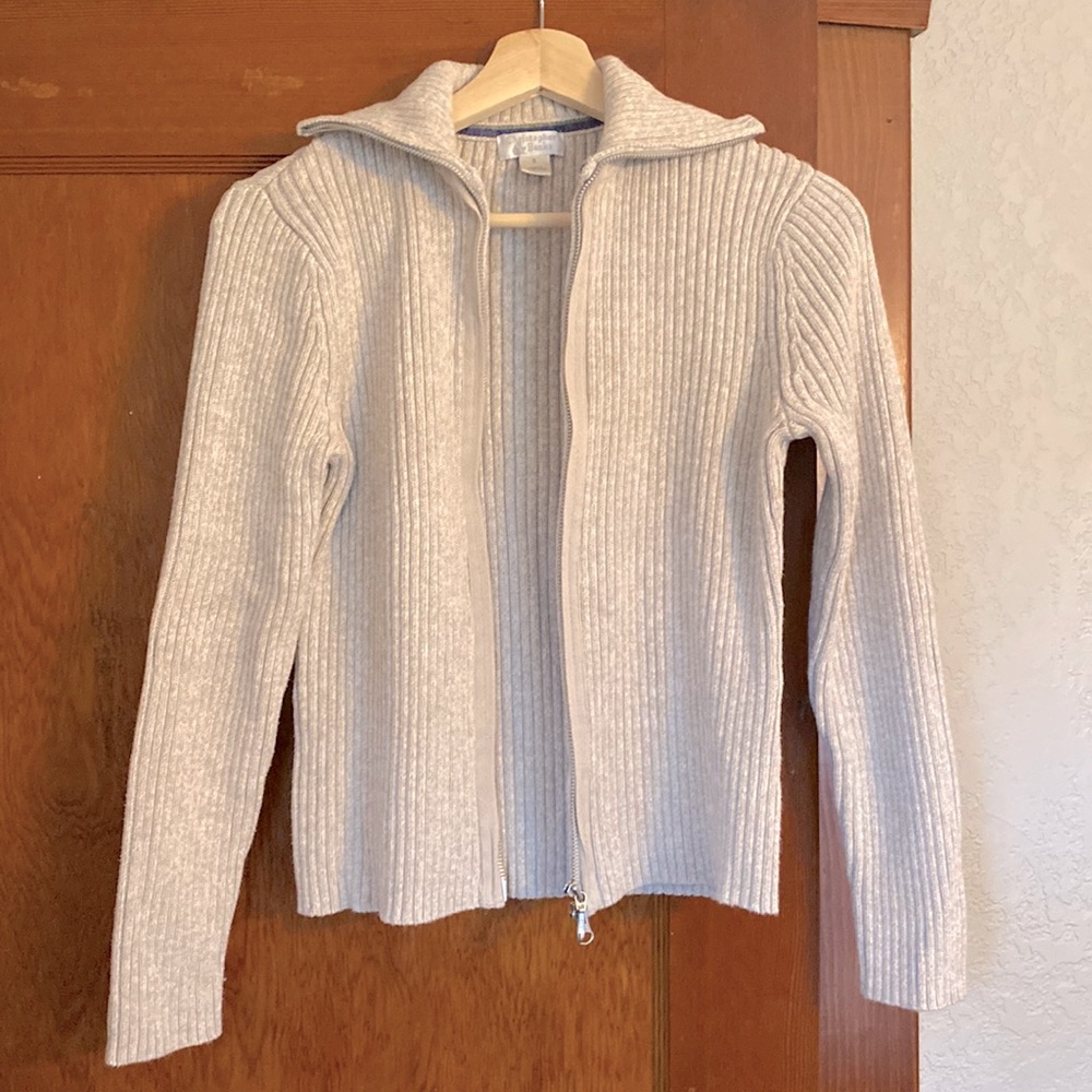 Christopher & Banks Cream Cotton Knit Zip Up Sweater Size Small
